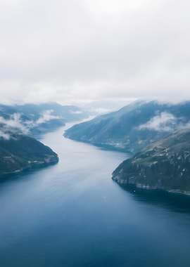 Fjord landscape with mountains and water