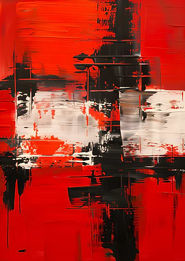 Abstract Red, Black, and White Painting