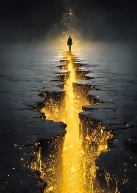 Figure on a Glowing Chasm