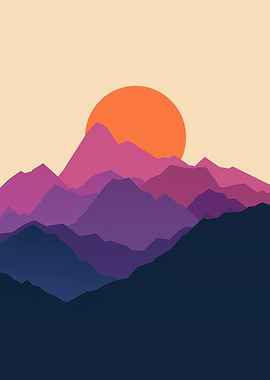 Mountain Range Sunset Minimalist Art