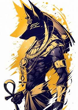 Anubis Illustration with Ankh Symbol