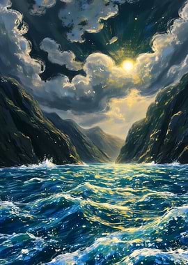 Dramatic Ocean Landscape with Mountain Cliffs