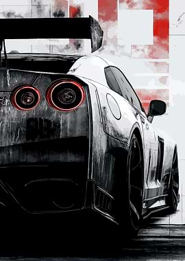 Nissan GT-R Rear View Art