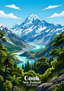 Cook Mountain New Zealand Landscape Art