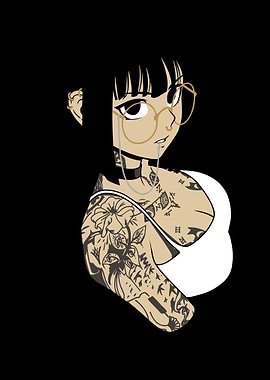 Tattooed Anime Girl with Glasses