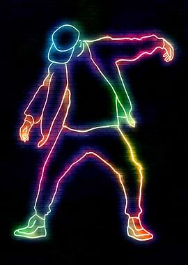 Neon Dancer Silhouette on Brick Wall