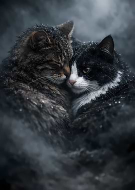 Cats Couple - Luxury Animal Wall Art - Romantic Gift Decor