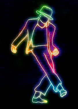 Neon Dancer Silhouette on Brick Wall