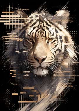 Tiger Portrait with Abstract Geometric Overlay