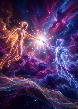 Cosmic Connection: Two Figures Reaching