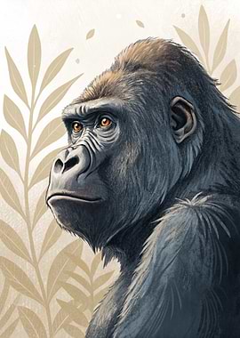 Portrait of a Gorilla with Foliage