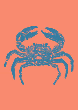 Blue Crab on Coral Background