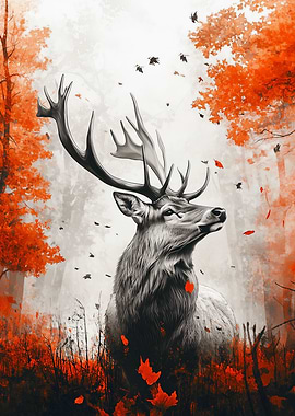 Majestic Deer in Autumn Forest