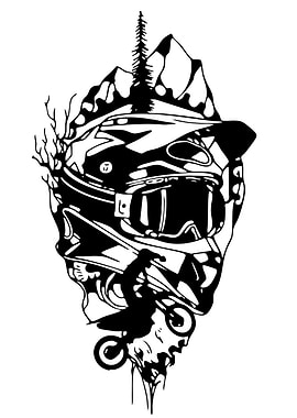 Motocross Rider Helmet Black and White