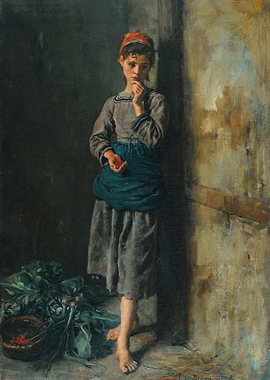Young Girl with Radishes Painting