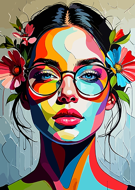 Colorful Portrait of a Woman with Flowers