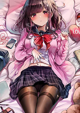 Anime Girl Lying on Bed