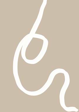 Abstract White Line Art on Beige