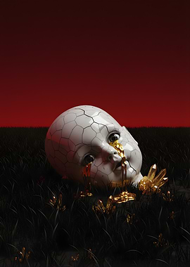 Cracked Doll Head with Golden Tears