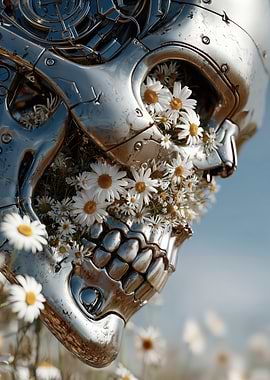 Chrome Skull with Daisies