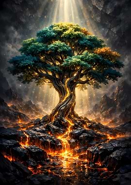 Mystical Tree of Life with Lava