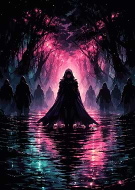 Hooded Figures in a Mystical Forest