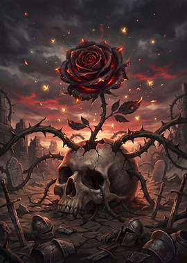 Skull with Rose in a Battlefield