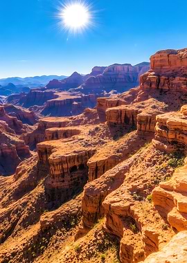 Grand Canyon Landscape with Bright Sun