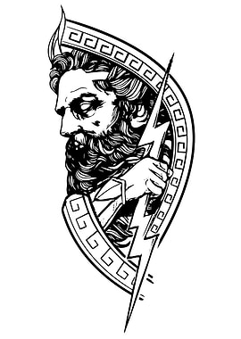 Zeus with Lightning Bolt Illustration