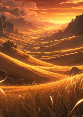 Golden Valley Landscape at Sunset