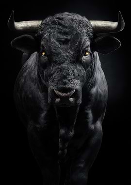 Black Bull Portrait with Golden Eyes