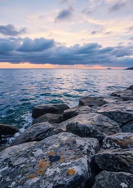 Rocky Seashore at Sunset