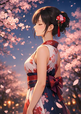 Anime Girl in Cherry Blossom Setting