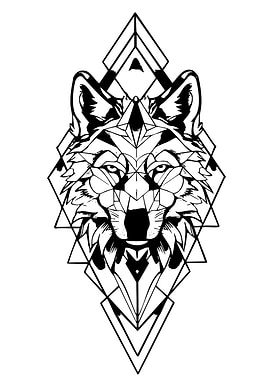Geometric Wolf Head Black and White