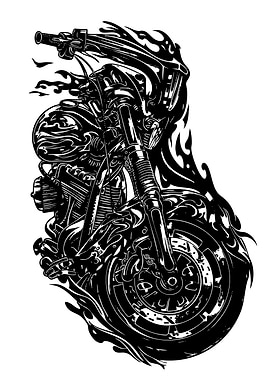 Black and White Motorcycle with Flames