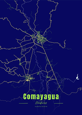Comayagua, Honduras Map Art