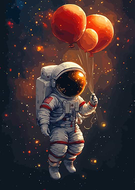 Astronaut with Balloons in Space