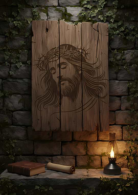 Jesus Christ Portrait on Wooden Board