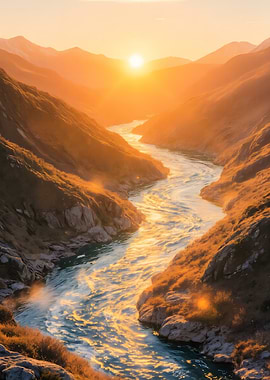 Golden River Valley at Sunset