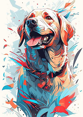 Colorful Dog Portrait with Heart Charm