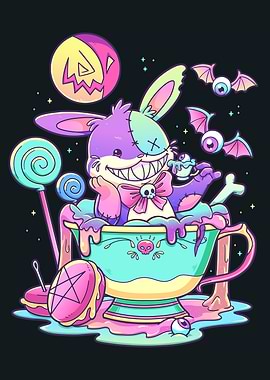Pastel Goth Bunny in Teacup
