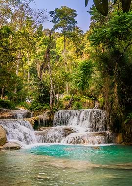 Turquoise Waterfall in Lush Green Forest
