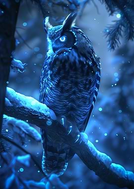 Glowing Owl in Winter Forest