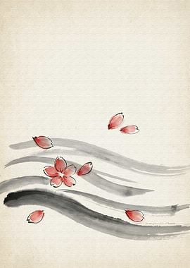 Cherry Blossom Ink Wash Painting