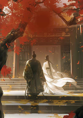 Asian Couple in Autumn Setting