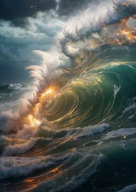 Dramatic Ocean Wave with Golden Light