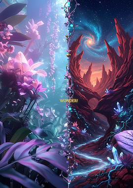 Wonderland Landscape with Floral and Space Elements