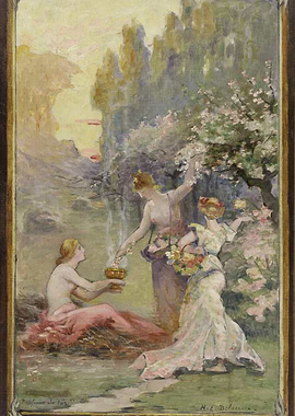 Three Women in a Garden Painting