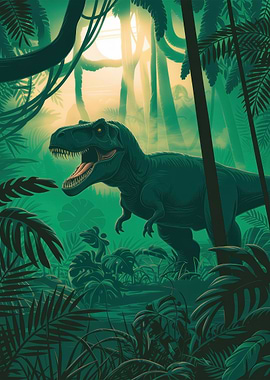 T-Rex in Lush Green Jungle