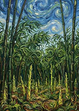 Bamboo Forest Painting in Van Gogh Style